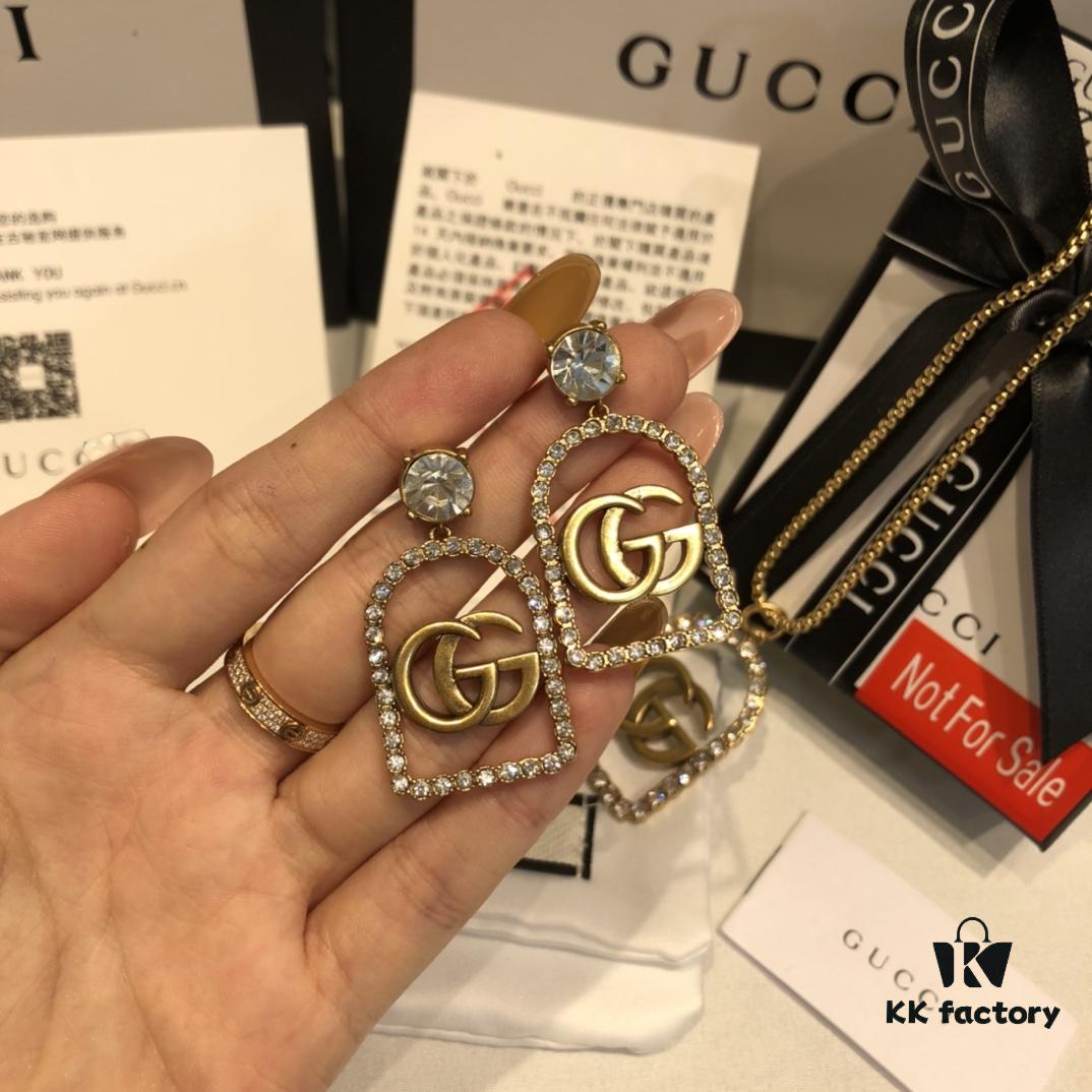 692fef6b99f2d84055c8d40c GUCCI Diamond-Paved Double G Set Necklace and Stud Earrings