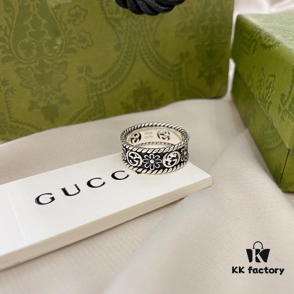 692fefa599f2d84055c8d493 Gucci 925 Sterling Silver Double G Floral Vintage Ring