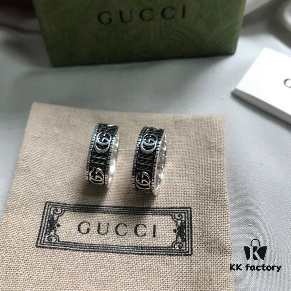 Gucci 925 Sterling Silver Double G Striped Vintage Ring