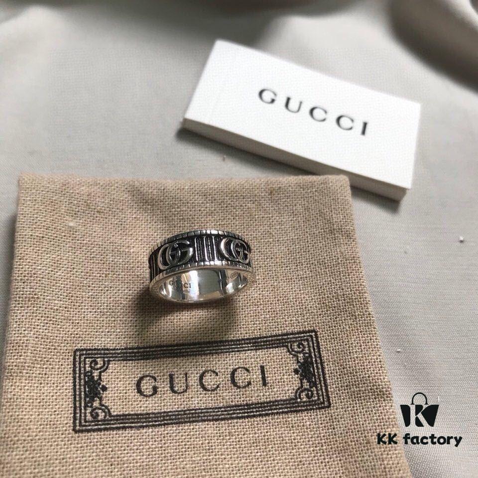 Gucci 925 Sterling Silver Double G Striped Vintage Ring