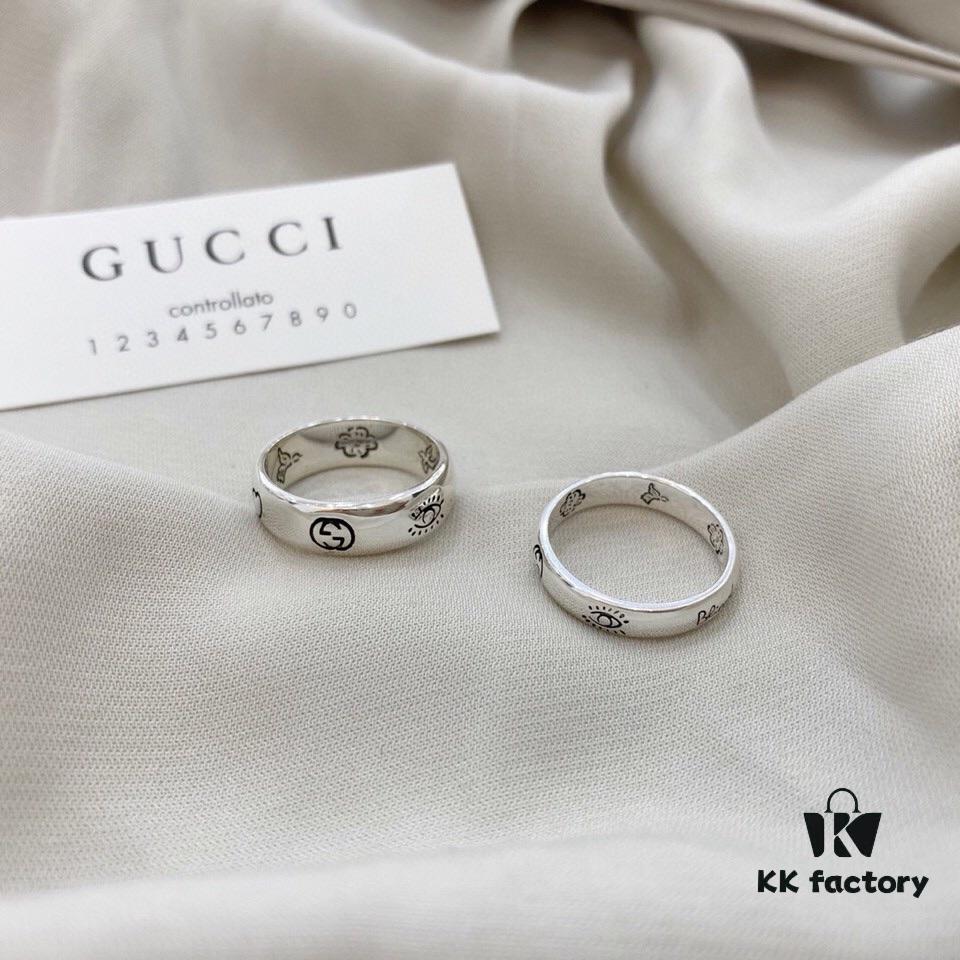 692fefb599f2d84055c8d4b2 Gucci Gucci 925 Sterling Silver Fearless Love Double G Floral and Bird Couple Ring