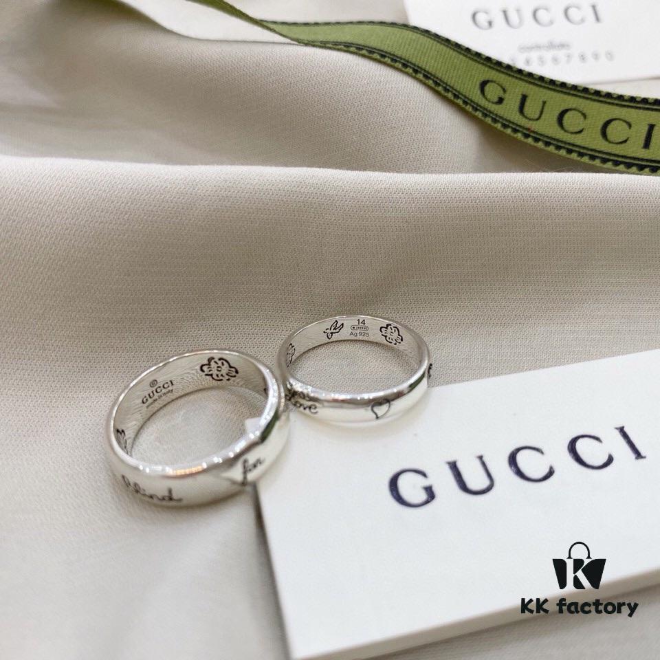692fefb599f2d84055c8d4b3 Gucci Gucci 925 Sterling Silver Fearless Love Double G Floral and Bird Couple Ring