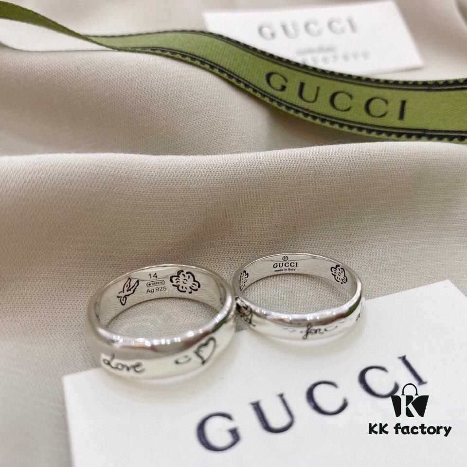 692fefb699f2d84055c8d4b5 Gucci Gucci 925 Sterling Silver Fearless Love Double G Floral and Bird Couple Ring