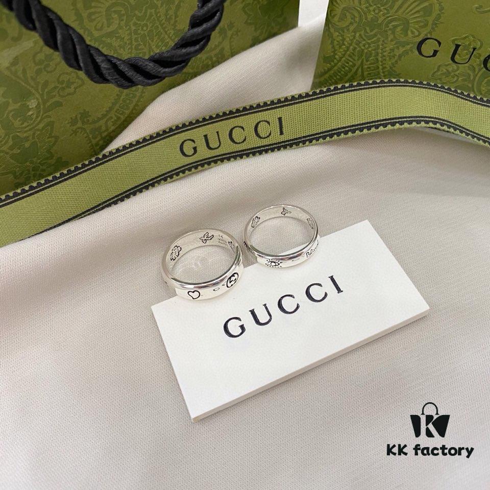 692fefb699f2d84055c8d4b6 Gucci Gucci 925 Sterling Silver Fearless Love Double G Floral and Bird Couple Ring