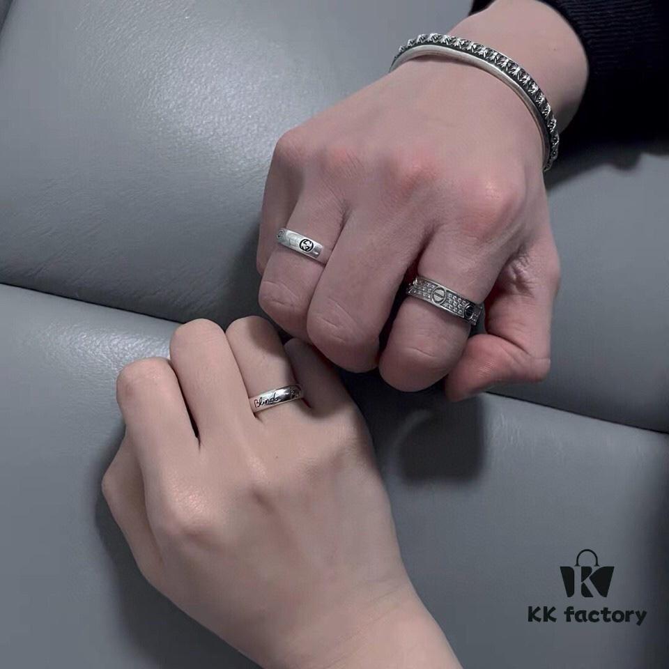 692fefb799f2d84055c8d4b7 Gucci Gucci 925 Sterling Silver Fearless Love Double G Floral and Bird Couple Ring