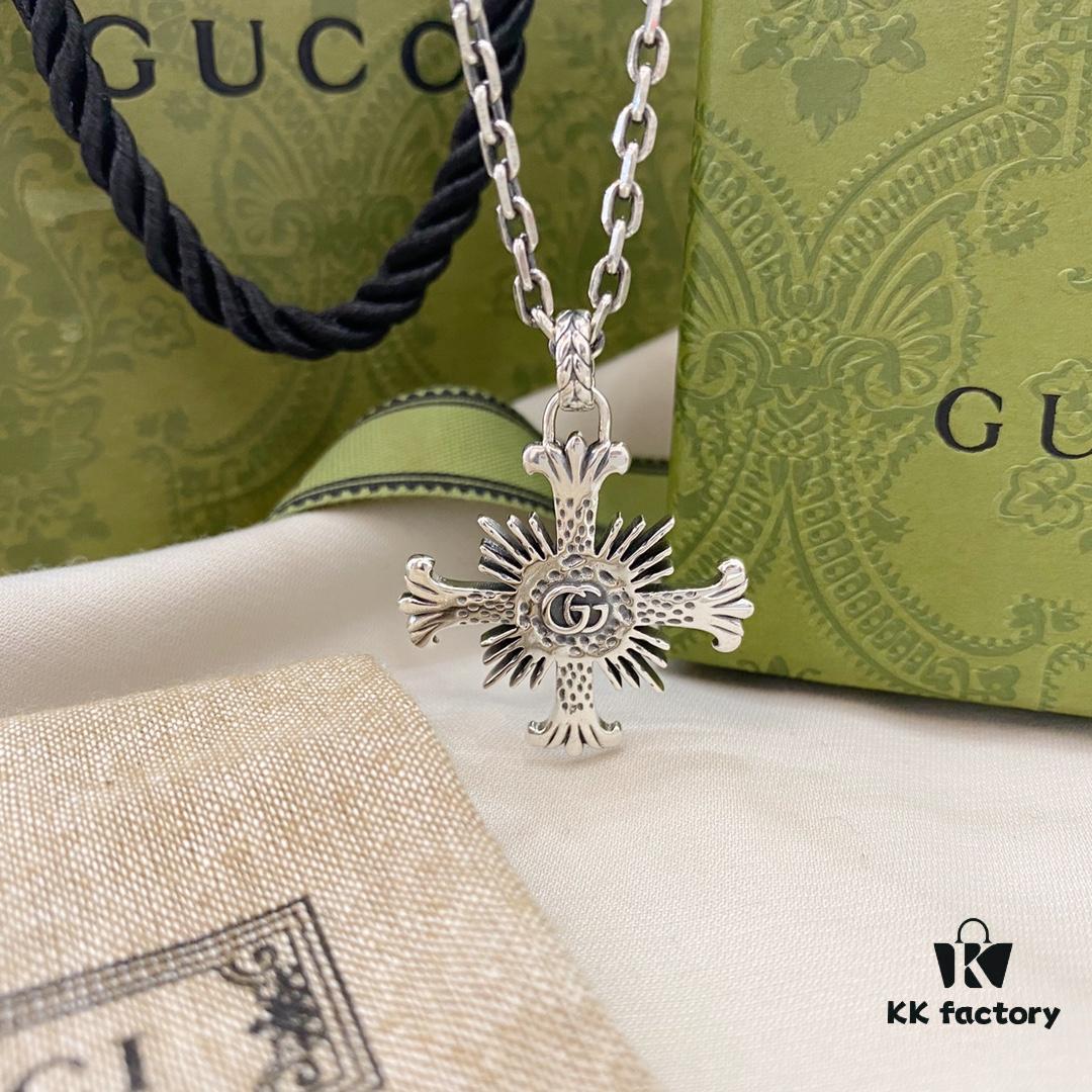 Gucci Gucci 925 Sterling Silver Double G Cross Necklace