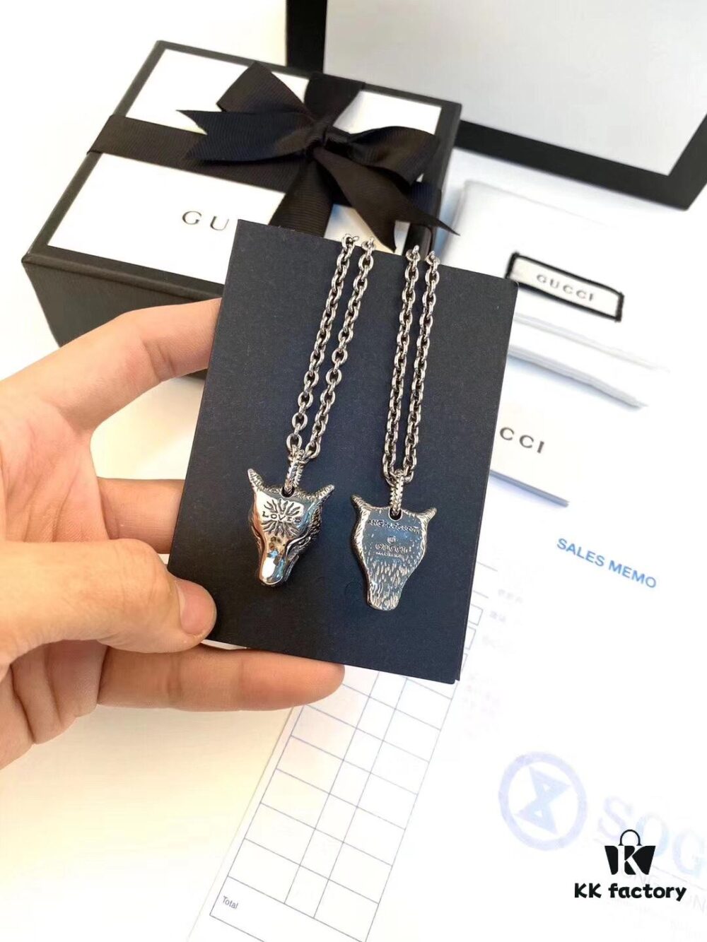 692fefdc99f2d84055c8d4ed Gucci Wolf Head Silver Necklace, Vintage Style, Hand-Carved Siberian Tiger Design