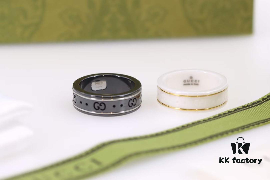 692fefe699f2d84055c8d503 Gucci Icon Series Black and White Ceramic Couple's Ring with Gold Trim