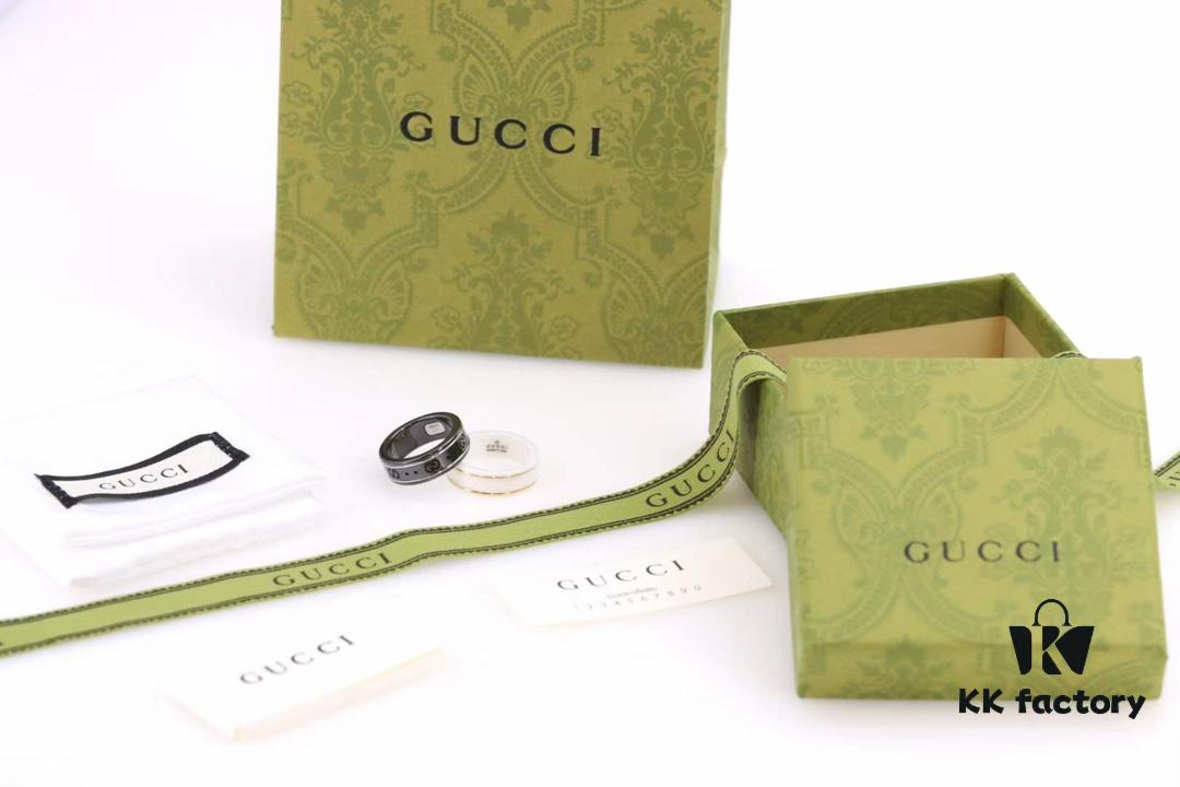 692fefe699f2d84055c8d504 Gucci Icon Series Black and White Ceramic Couple's Ring with Gold Trim