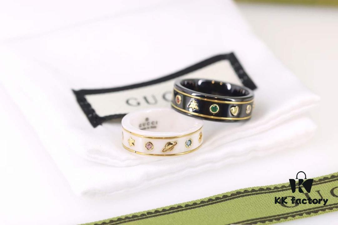 692fefe999f2d84055c8d50c Gucci Icon Series Bee Black Ceramic Couple Ring