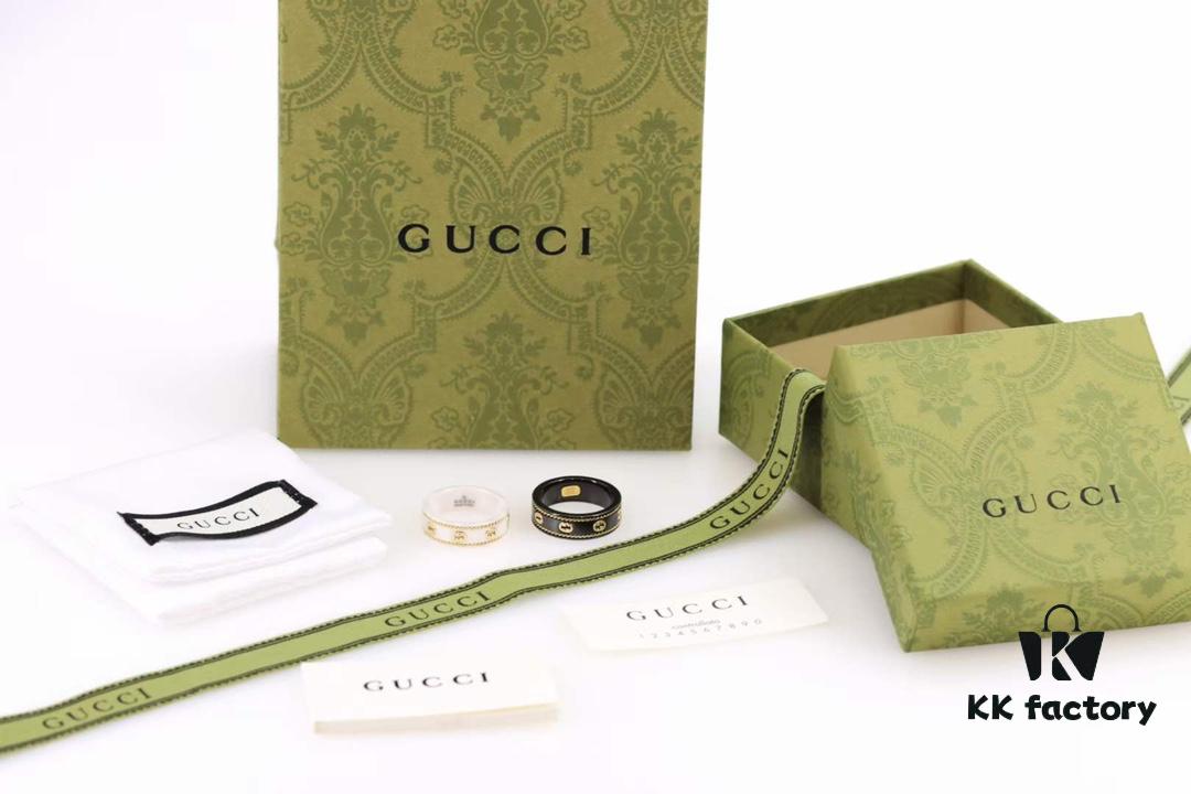 692fefea99f2d84055c8d50f Gucci Icon Series Gold-Edged Black and White Ceramic Couple's Ring
