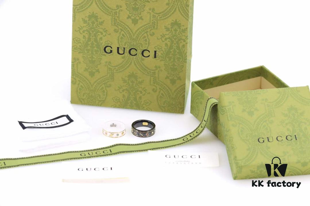 692fefeb99f2d84055c8d510 Gucci Icon Series Bee Black Ceramic Couple Ring