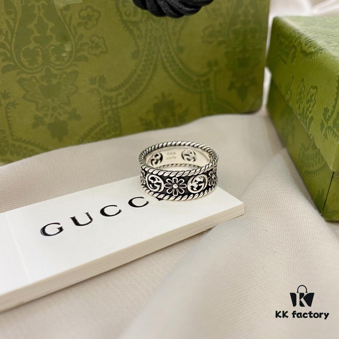 Gucci Gucci 925 Sterling Silver Double G Floral Vintage Ring
