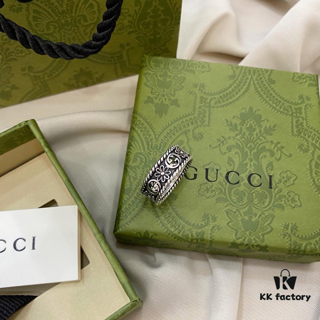 Gucci Gucci 925 Sterling Silver Double G Floral Vintage Ring