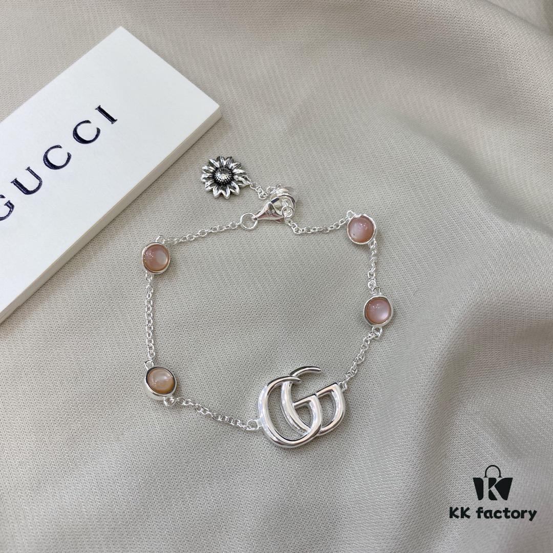Gucci Gucci New Arrival 925 Sterling Silver Double G Floral Pink Mother-of-Pearl Bracelet