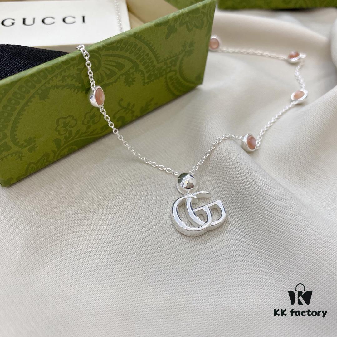 Gucci Gucci New Arrival 925 Sterling Silver Double G Pink Mother-of-Pearl Pendant Necklace
