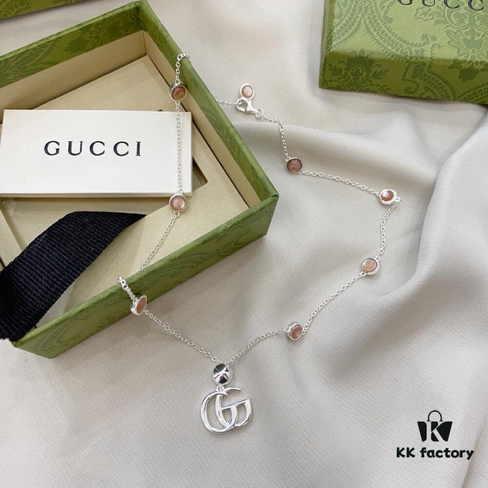 692ff00699f2d84055c8d542 Gucci Gucci New Arrival 925 Sterling Silver Double G Pink Mother-of-Pearl Pendant Necklace