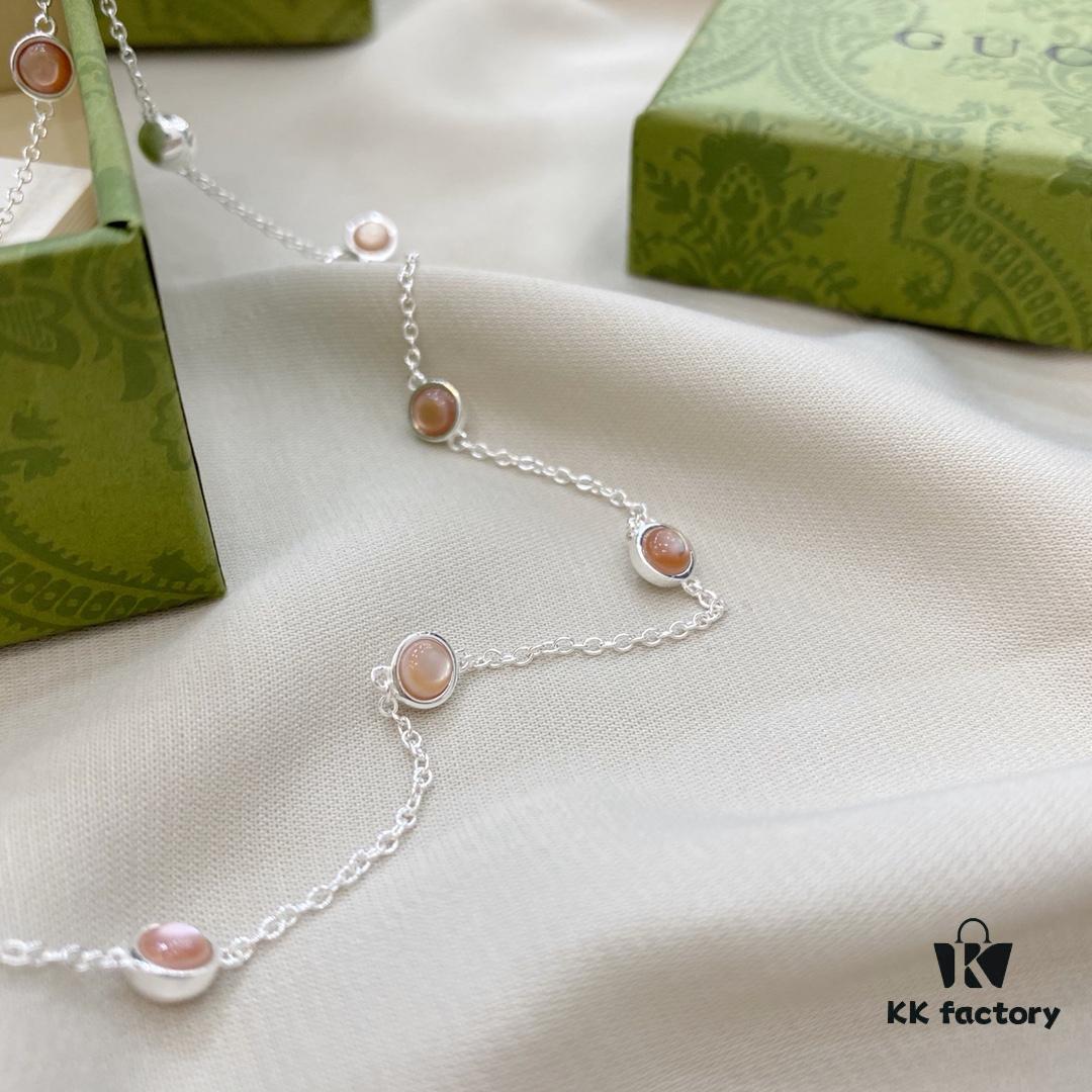 Gucci Gucci New Arrival 925 Sterling Silver Double G Pink Mother-of-Pearl Pendant Necklace