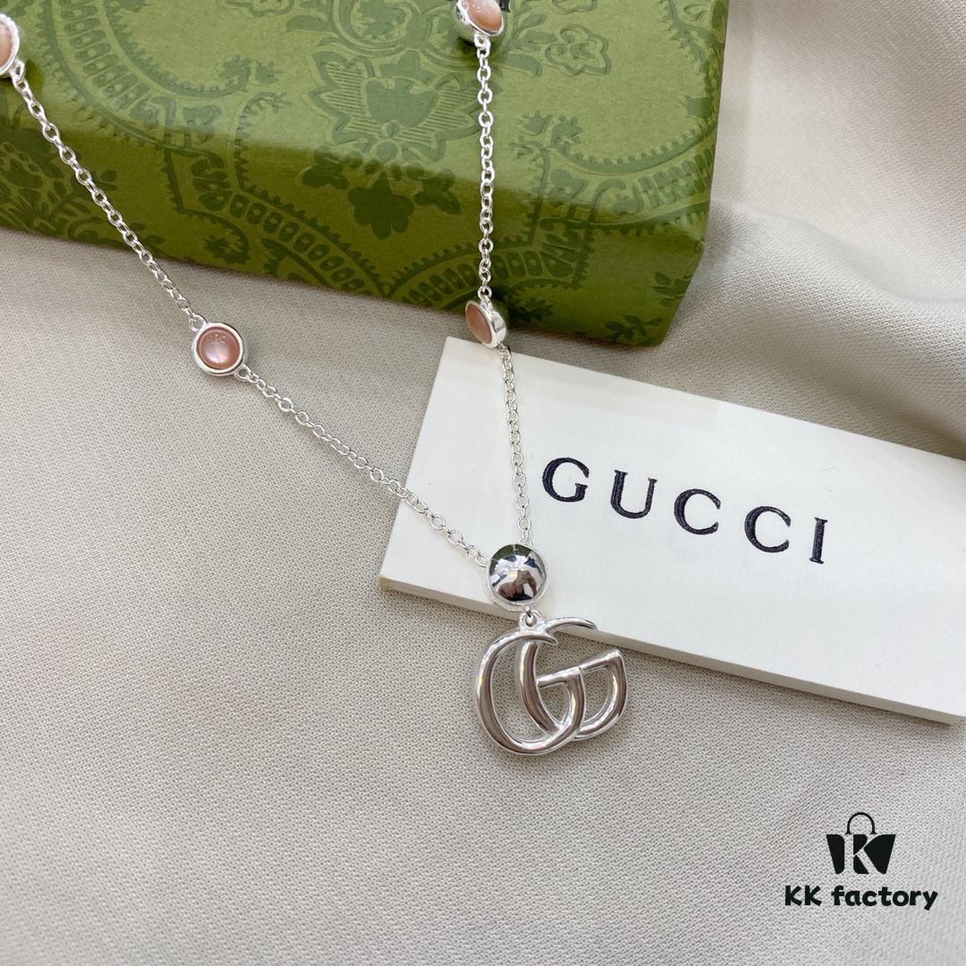 Gucci Gucci New Arrival 925 Sterling Silver Double G Pink Mother-of-Pearl Pendant Necklace