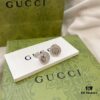 Gucci 925 Sterling Silver Double G Diamond-Encrusted Minimalist Stud Earrings