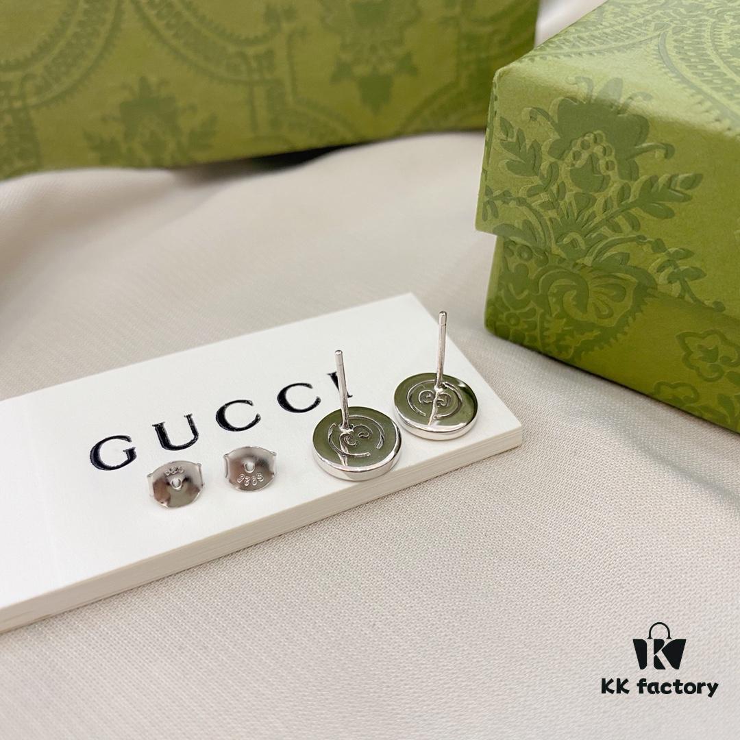 Gucci 925 Sterling Silver Double G Diamond-Encrusted Minimalist Stud Earrings