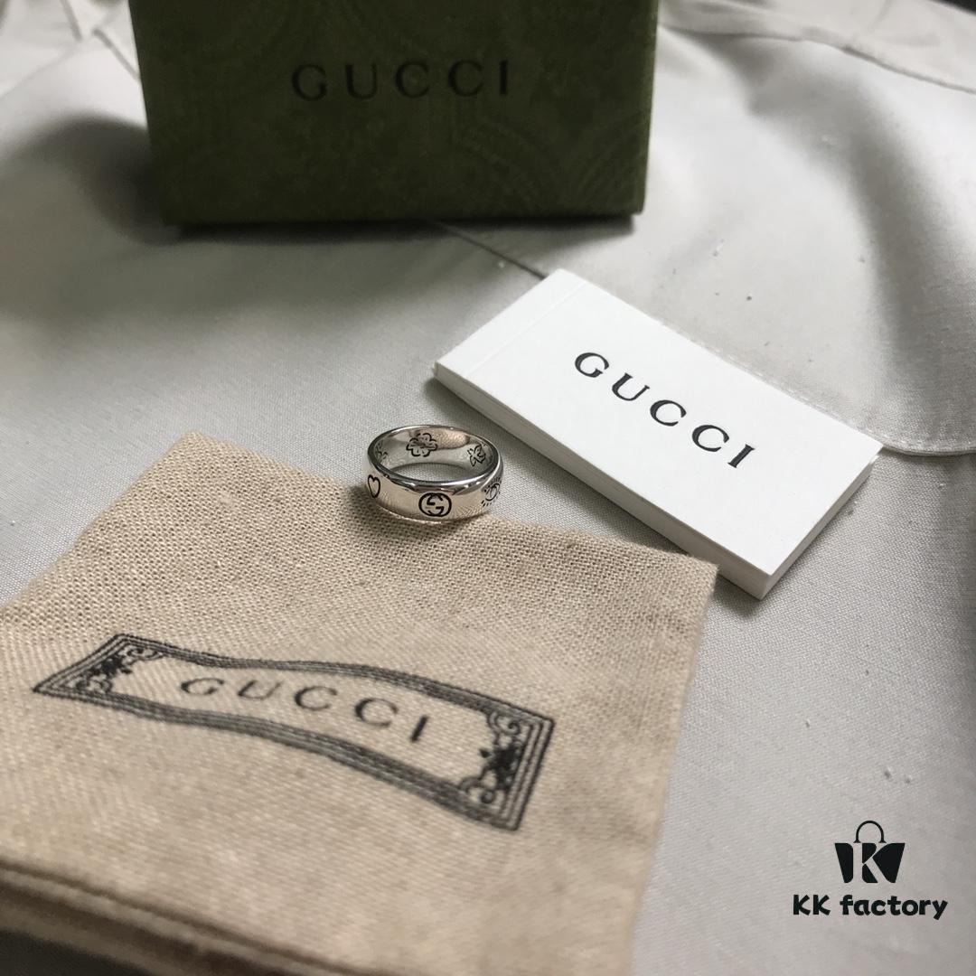 Gucci 925 Sterling Silver Double G Fearless Floral and Bird Couple Ring