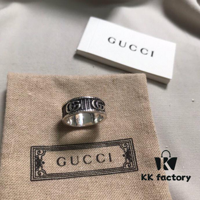 Gucci Gucci 925 Sterling Silver Double G Striped Vintage Ring 5360125