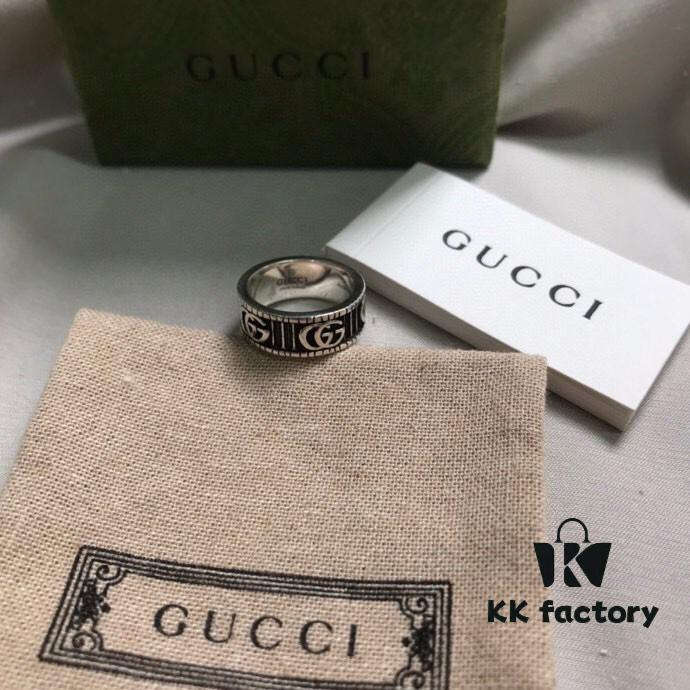 Gucci Gucci 925 Sterling Silver Double G Striped Vintage Ring 5360125