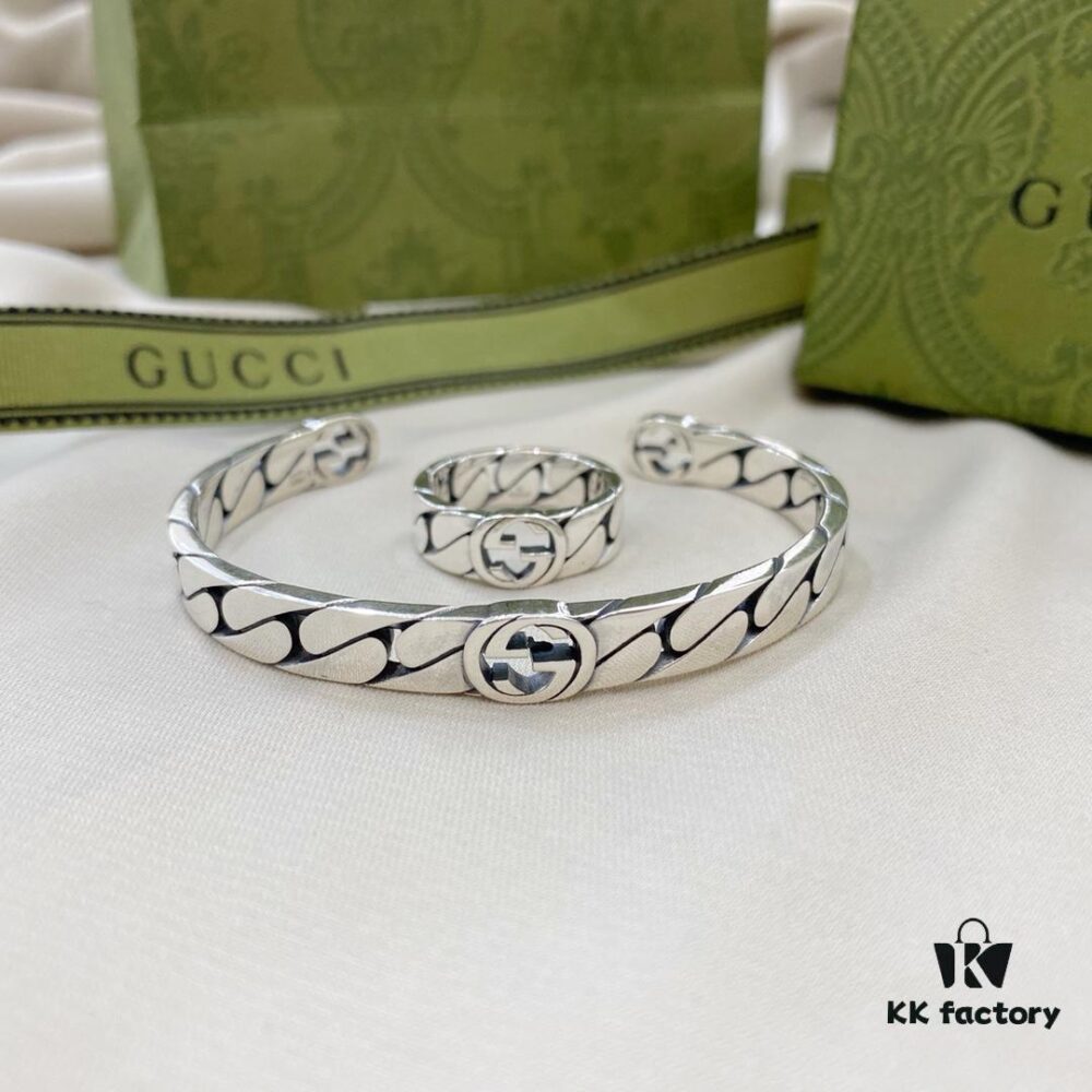 692ff03e99f2d84055c8d5a8 Gucci New Arrival 925 Sterling Silver Interlocking Double Wide Bangle Ring