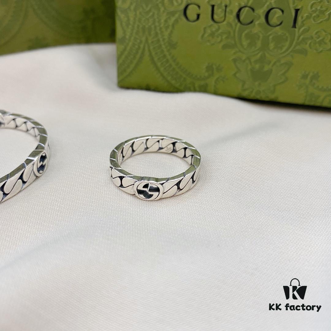 Gucci New Arrival 925 Sterling Silver Interlocking Double G Bracelet Ring
