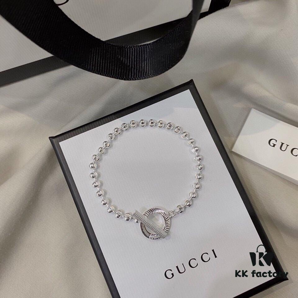 Gucci 925 Sterling Silver Beaded Engraved Bracelet