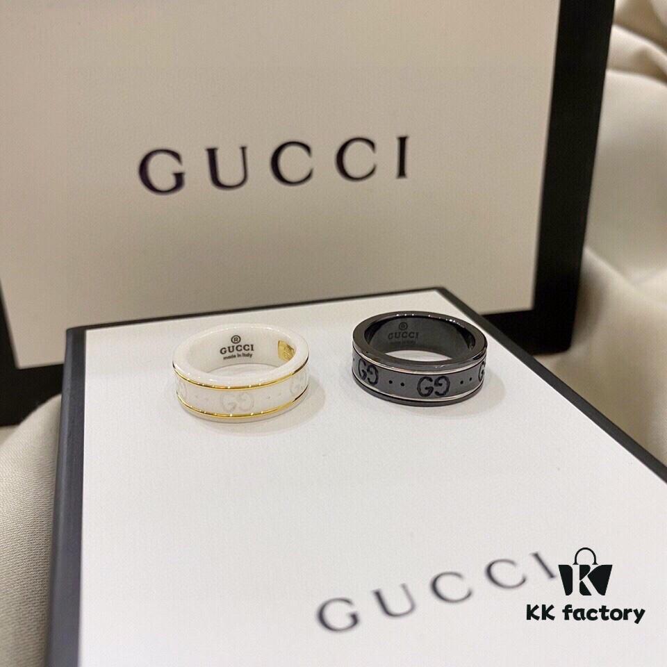 692ff06399f2d84055c8d5f1 Gucci 925 Sterling Silver Double G Logo Black and White Ceramic Couple Ring