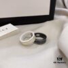 Gucci 925 Sterling Silver Double G Logo Black and White Ceramic Couple Ring
