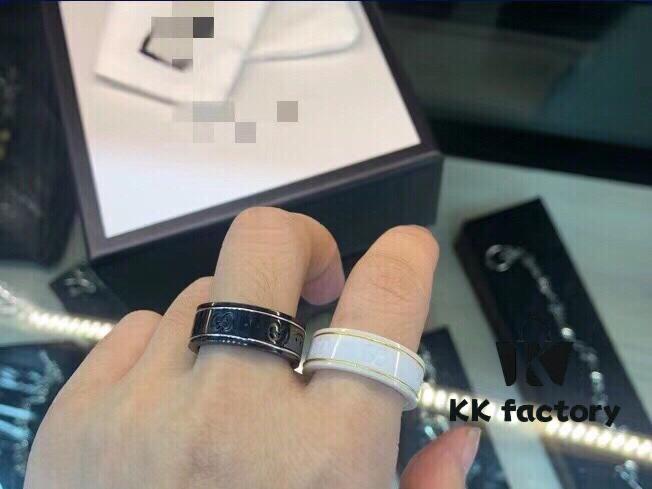 Gucci 925 Sterling Silver Double G Logo Black and White Ceramic Couple Ring