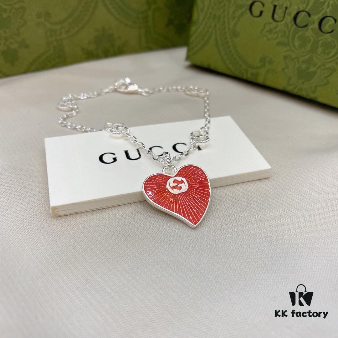 692ff06b99f2d84055c8d600 Gucci Gucci 925 Sterling Silver Interlocking Double G Red Enamel Heart Bracelet