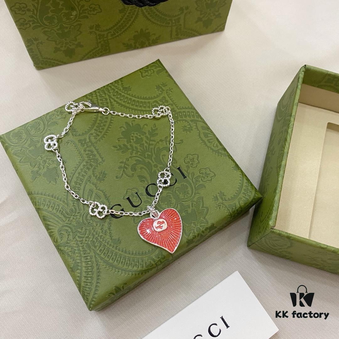 692ff06f99f2d84055c8d608 Gucci Gucci 925 Sterling Silver Interlocking Double G Red Enamel Heart Bracelet