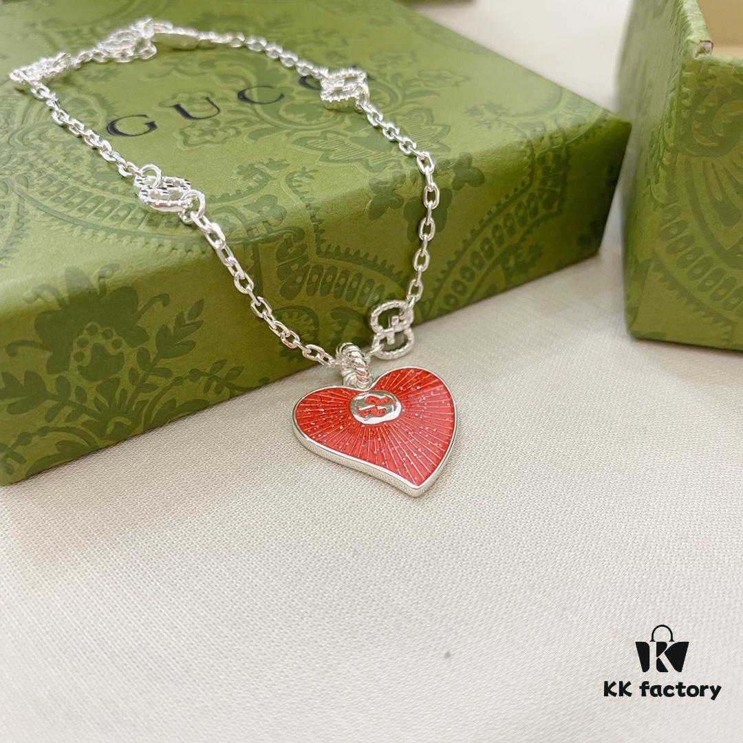 692ff07299f2d84055c8d60c Gucci Gucci 925 Sterling Silver Interlocking Double G Red Enamel Heart Bracelet