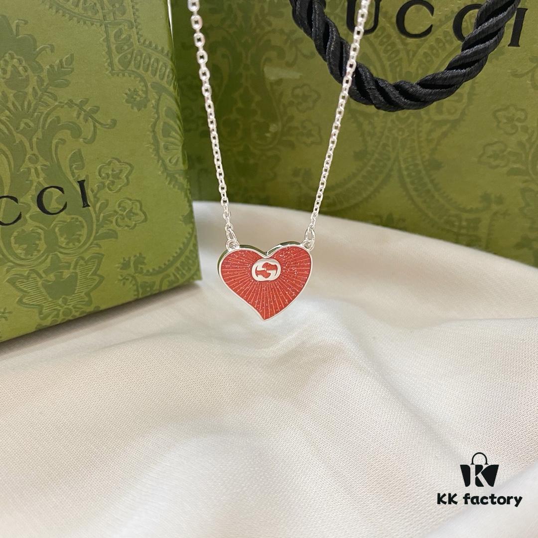 692ff07399f2d84055c8d60f Gucci Gucci 925 Sterling Silver Interlocking Double G Red Enamel Heart Pendant Necklace
