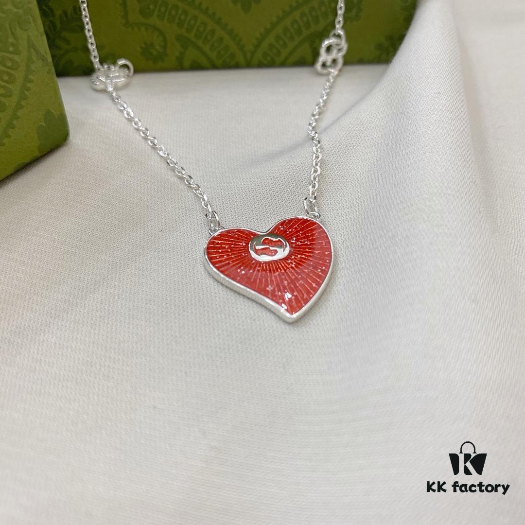 692ff07699f2d84055c8d613 Gucci Gucci 925 Sterling Silver Interlocking Double G Red Enamel Heart Pendant Necklace