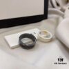 Gucci 925 Sterling Silver Double G Logo Black and White Ceramic Couple Ring