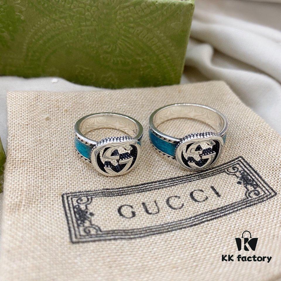 Gucci Gucci 925 Sterling Silver Interlocking Double G Enamel Ring