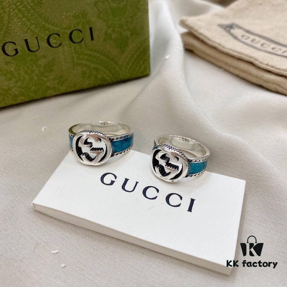 Gucci Gucci 925 Sterling Silver Interlocking Double G Enamel Ring