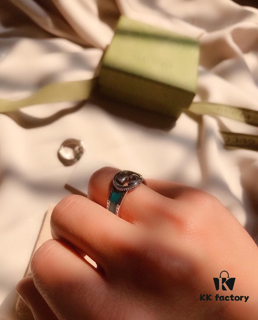 Gucci Gucci 925 Sterling Silver Interlocking Double G Enamel Ring