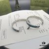 Gucci Gucci 925 Sterling Silver Double G Interlocking Green Enamel Bracelet
