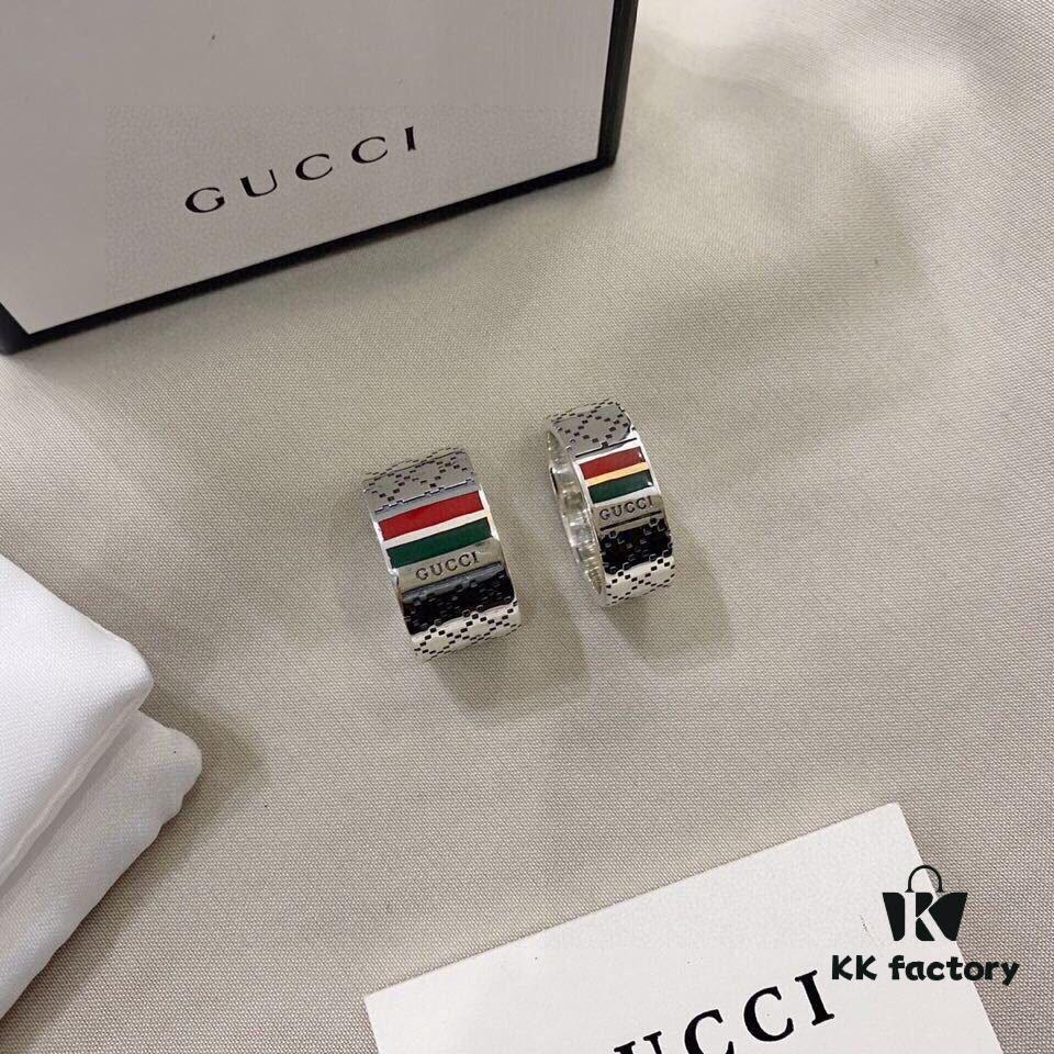 692ff08f99f2d84055c8d649 Gucci 925 Sterling Silver Red and Green Diamond Checkered Pattern Couple Ring