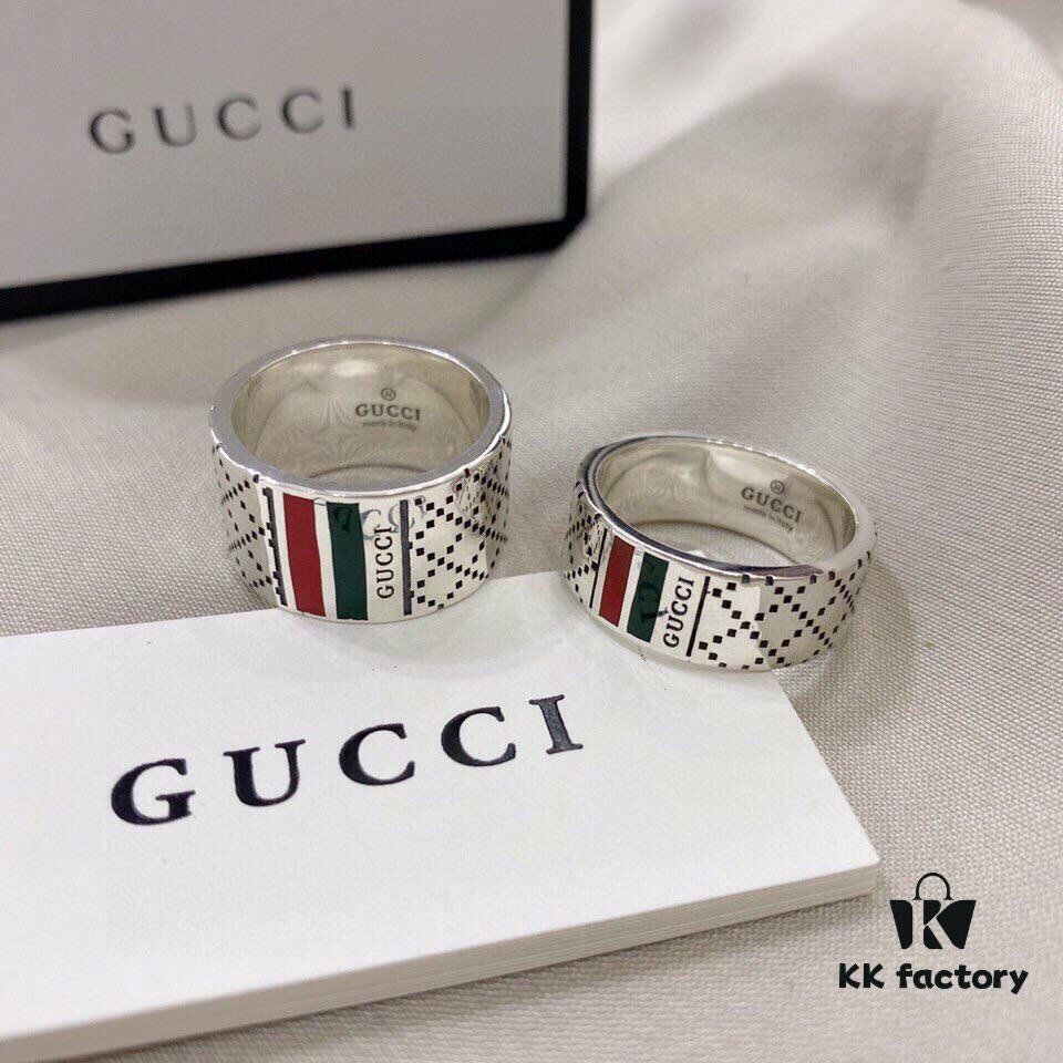 692ff09299f2d84055c8d64f Gucci 925 Sterling Silver Red and Green Diamond Checkered Pattern Couple Ring