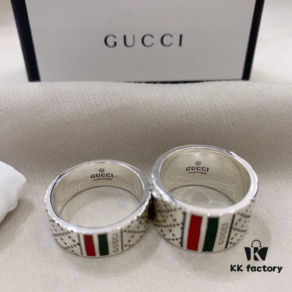 692ff09399f2d84055c8d651 Gucci 925 Sterling Silver Red and Green Diamond Checkered Pattern Couple Ring
