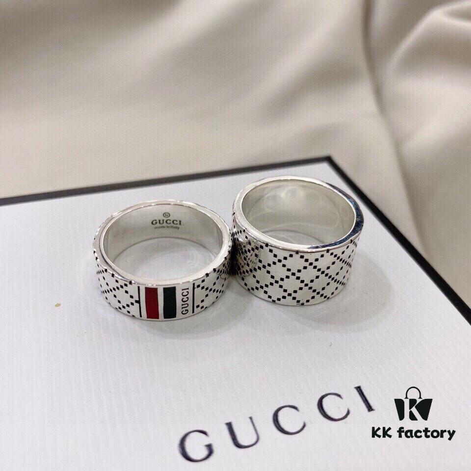 692ff09399f2d84055c8d652 Gucci 925 Sterling Silver Red and Green Diamond Checkered Pattern Couple Ring