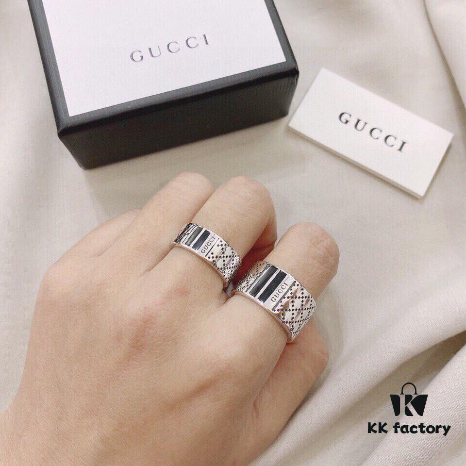 692ff09799f2d84055c8d65e Gucci 925 Sterling Silver Black Diamond Quilted Couple's Ring