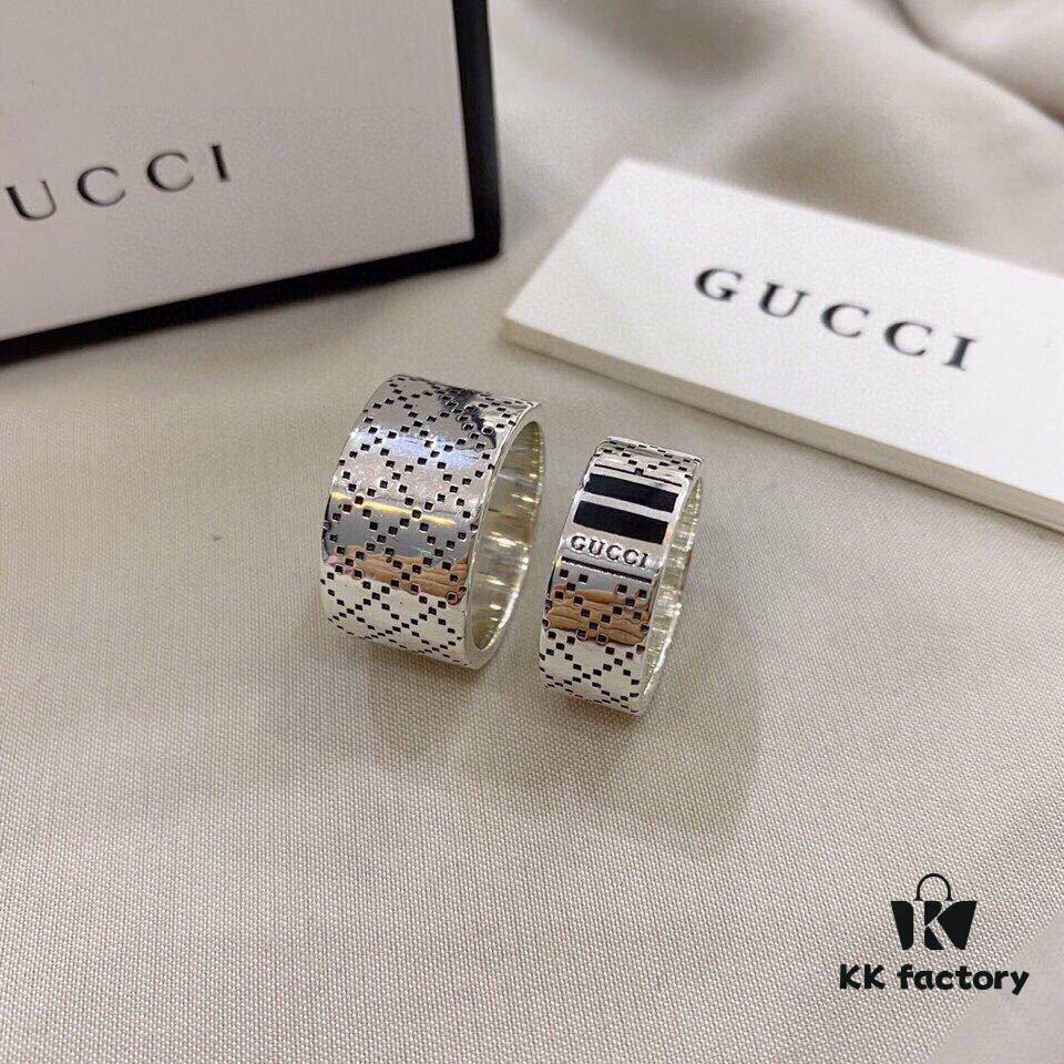 692ff09799f2d84055c8d65f Gucci 925 Sterling Silver Black Diamond Quilted Couple's Ring